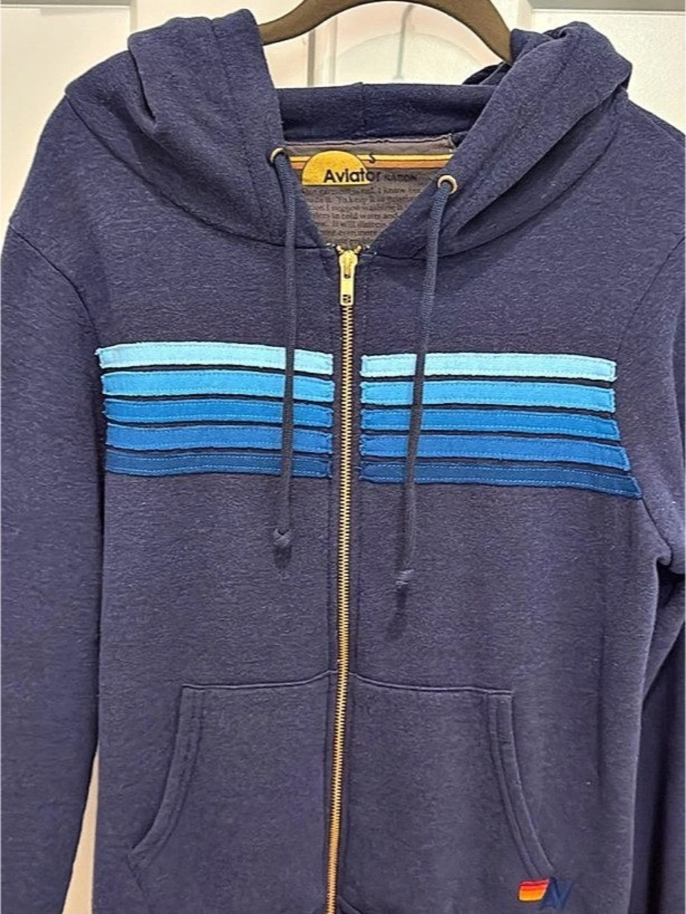 Aviator Striped Zip Hoodie in Blue Like New
